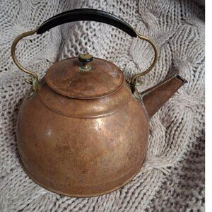 Vintage Copper Tea Kettle Revere Ware Brass Handle Antique Kitchen Collectible